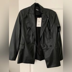 Zara black leather blazer, new